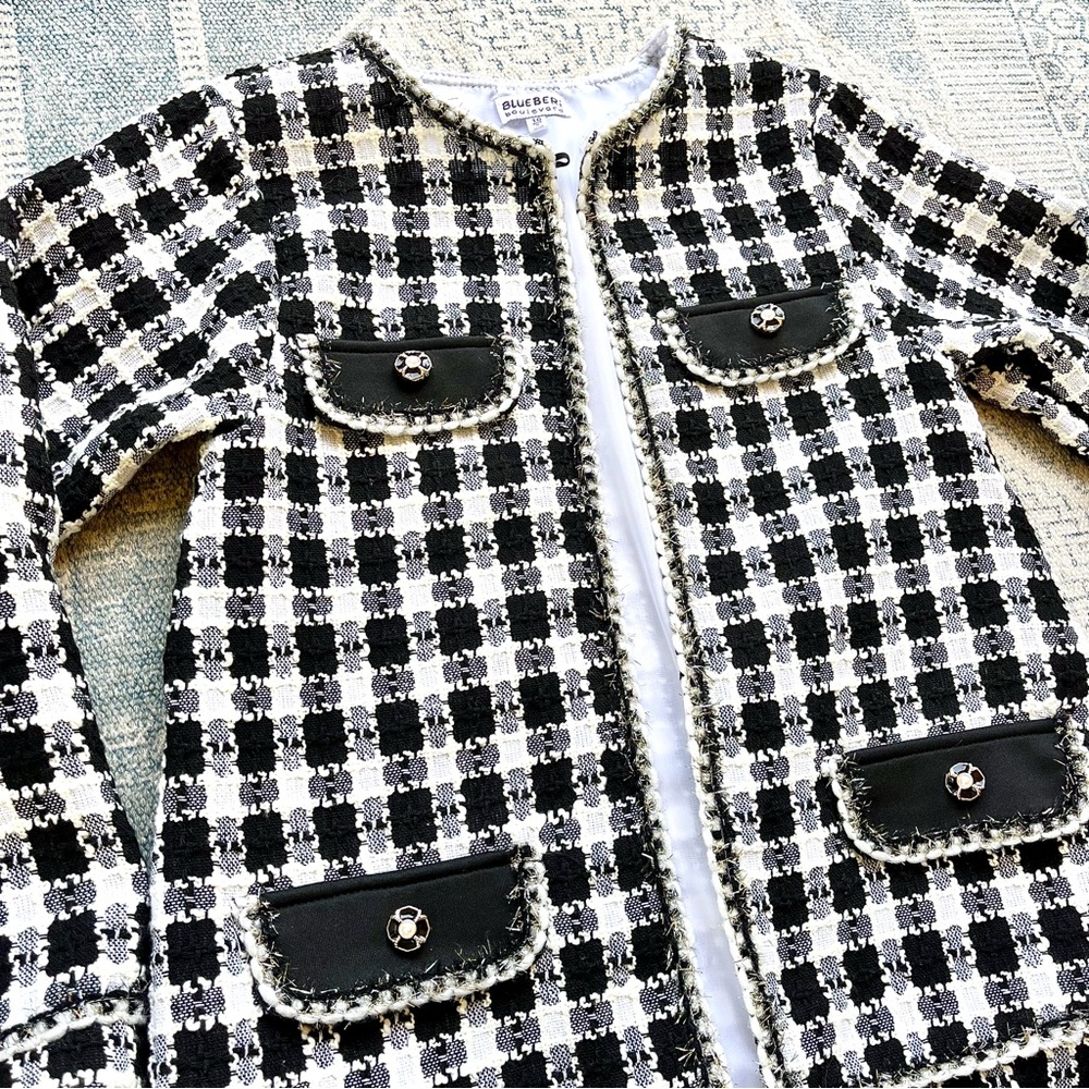 NWOT Girls Houndstooth Coat and Dress Set Black & White Tulle Twill Size 10 - Picture 4 of 11